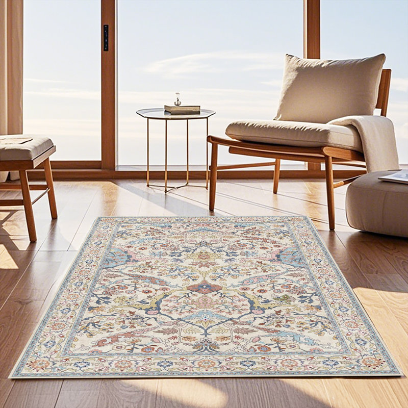 Vintage Floral Area Rug, Non-Slip Fade-Resistant Decorative Carpet for Living Room, Bedroom, Holiday Decor - Soft Durable Floor Mat (Multi-Color)