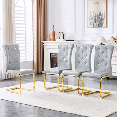 Chaises de salle à manger rétro avec revêtement en peau d'alligator, avec boucles en cristal et similicuir, une touche d'élégance et de mystère pour la salle à manger