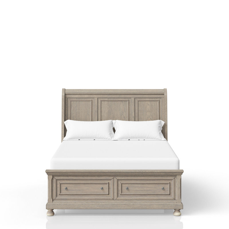 Grand lit de rangement gris antique et solide, avec deux tiroirs à l'intérieur, pour