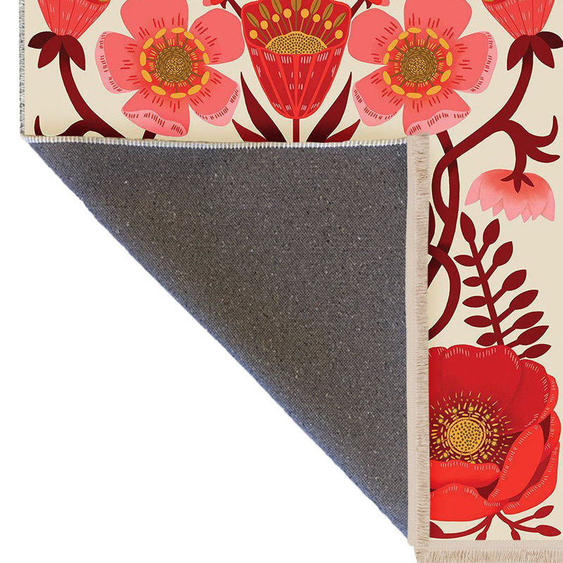 Tapis décoratif moderne rose à motif floral rose de la collection Barcelona, Rectangle 4 pi 7,12 po x 6 pi 6,74 po