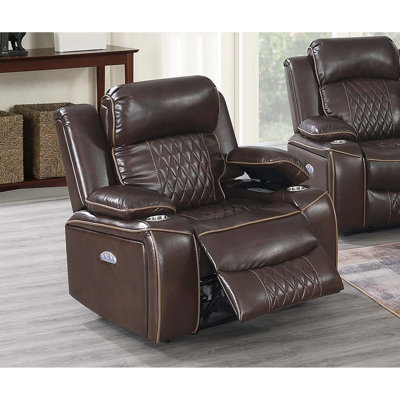 Ensemble de salon 2 pièces brun avec fauteuil inclinable électrique, réglable et compartiment de rangement dissimulé, style contemporain : chargeur intégré, porte-gobelets, finition