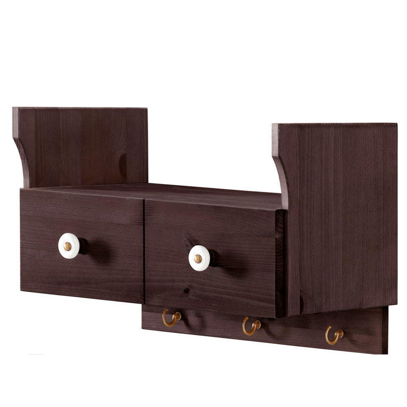 Huck Pine Solid Wood Accent Shelf with Drawer