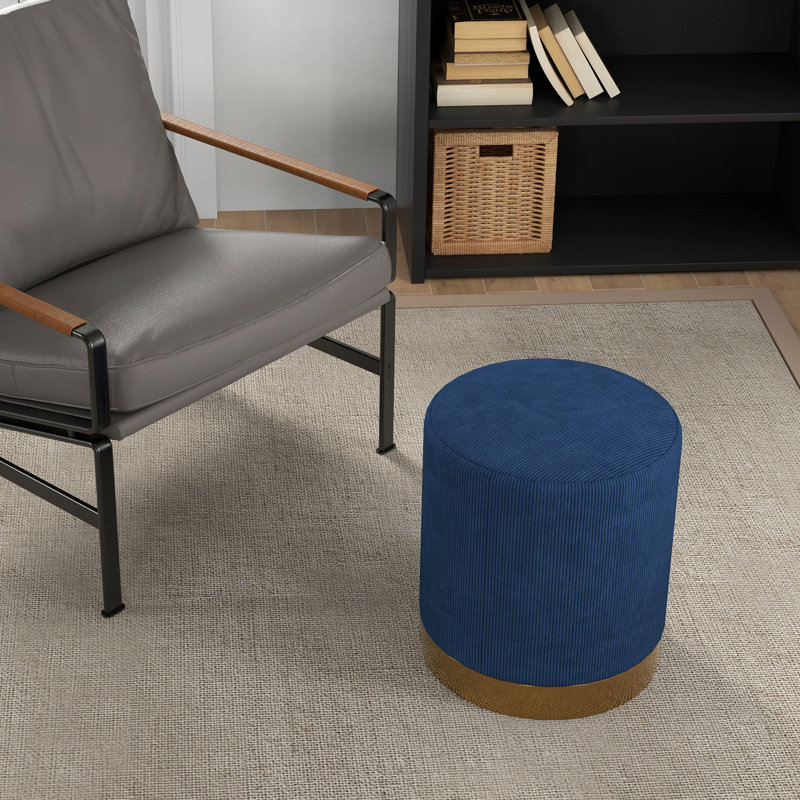Ackeem 40cm Wide Round Solid Colour Footstool Ottoman, Blue