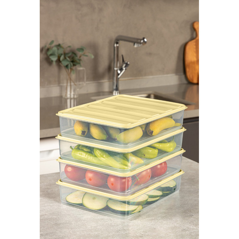 Durable Plastic Storage Box Set (4 Pieces), Yellow, 9.1 x 11.6 x 2.6 inches | 100% Dishwasher Safe, 118.3 Fl Oz Capacity | Ideal for Organizing Kitchen, Office, & Craft Supplies, Space-Saving Design
