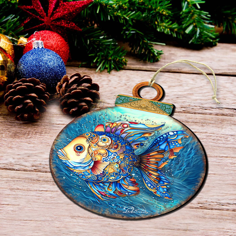 Coastal Decorations - Blue Fish Wooden Ornaments By G.Debrekht