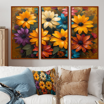 Multicolore jardin marguerites Collage II - marguerites ensemble d'art mural