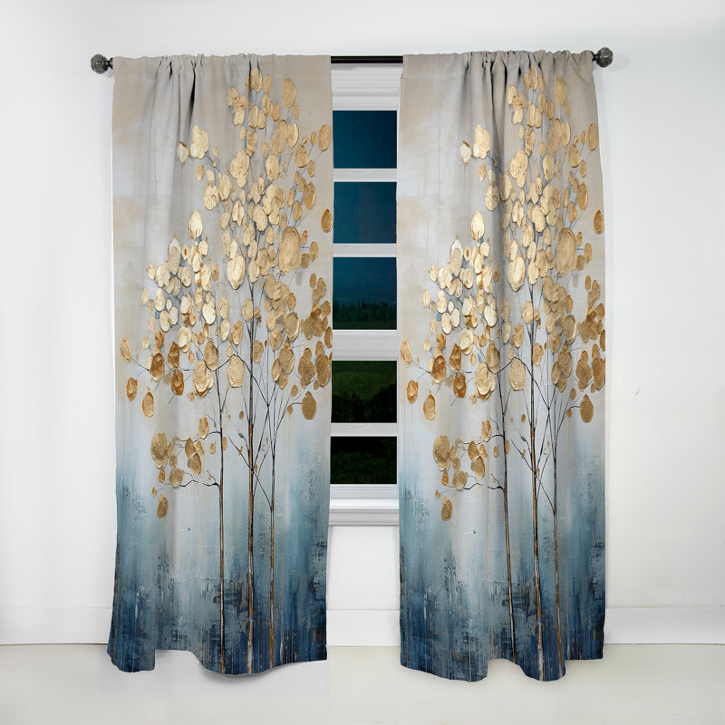 Or et bleu Harmony IV - Rideau obscurcissant avec arbres - 1 panneau, L 52 po x L 95 po