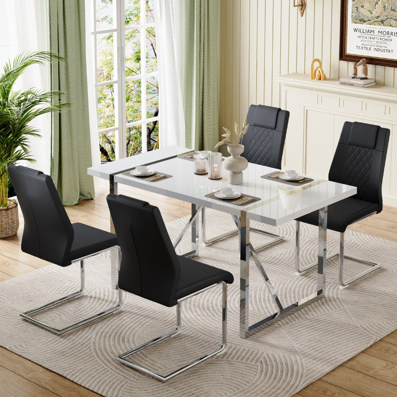 Minday Double Pedestal Dining Set, Black/Silver, Silver, 5