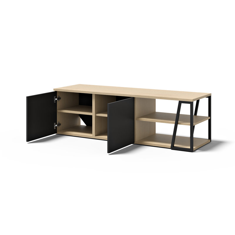 Sharrion TV Stand for TVs up to 65", Light Oak/Black Metal