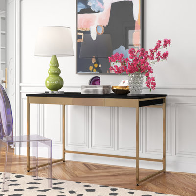 Litty Metal Base Writing Desk with Power Outlet