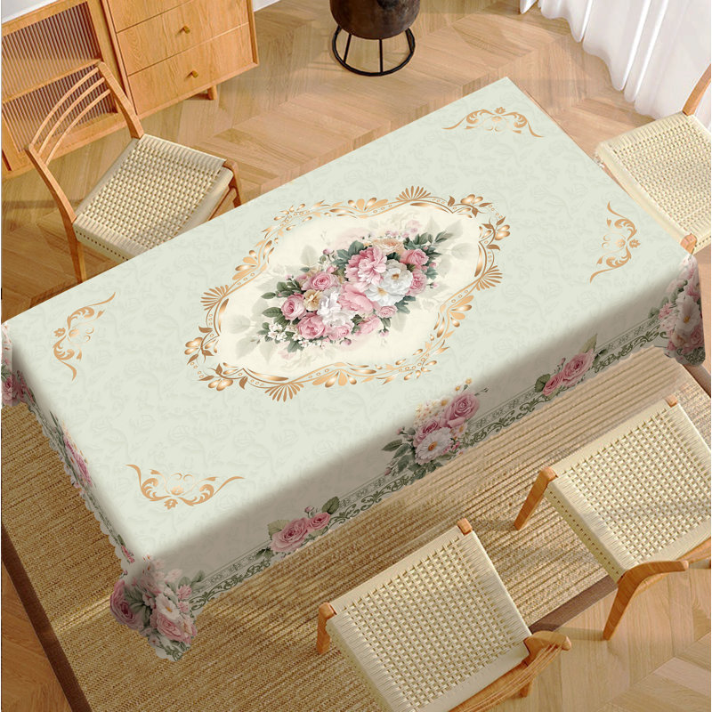 Spring Summer Tablecloth 140x180cm Rectangular, Flowers Floral Table Cover for Party Picnic Dinner Decor, 70" L x 55" W