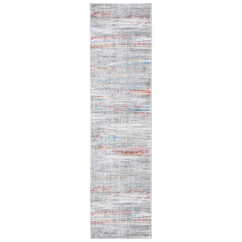 Tapis abstrait gris clair / rouille, Tapis de couloir 2 pi 2 po x 8 pi