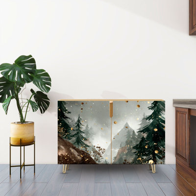 Sideboard Buffet Cabinet with Storage Golden Light Alpine Pine with 2 Doors for Living Room and Kitchen