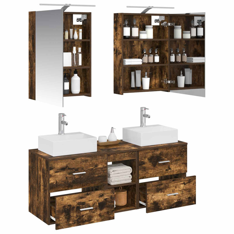 Vanity & Mirror Set, Dark Wood