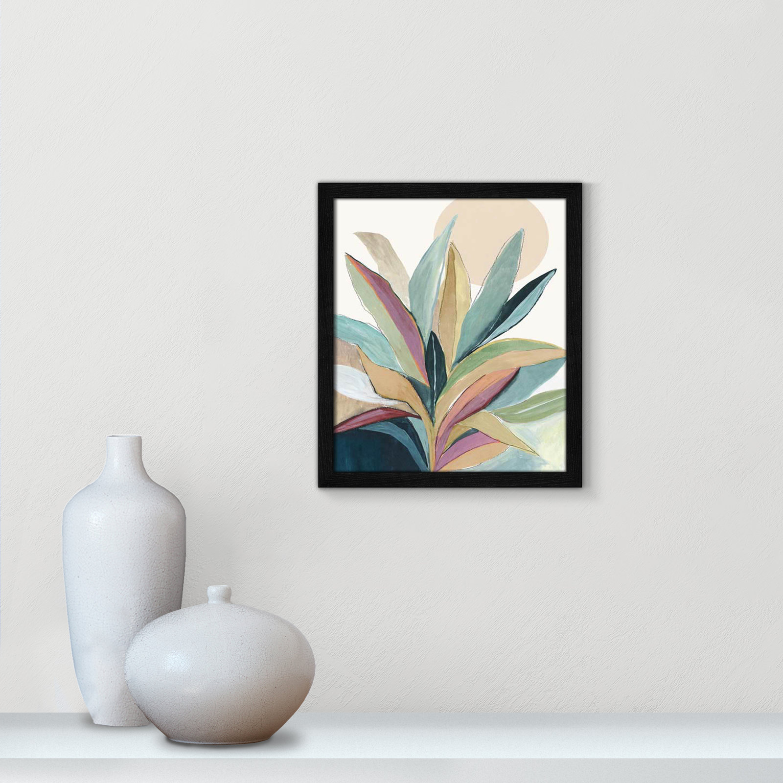 Sunny Bright Leaves I by Asia Jensen, Black Slim Unmatted Picture Framed, 15" H x 13" W x 0.75" D