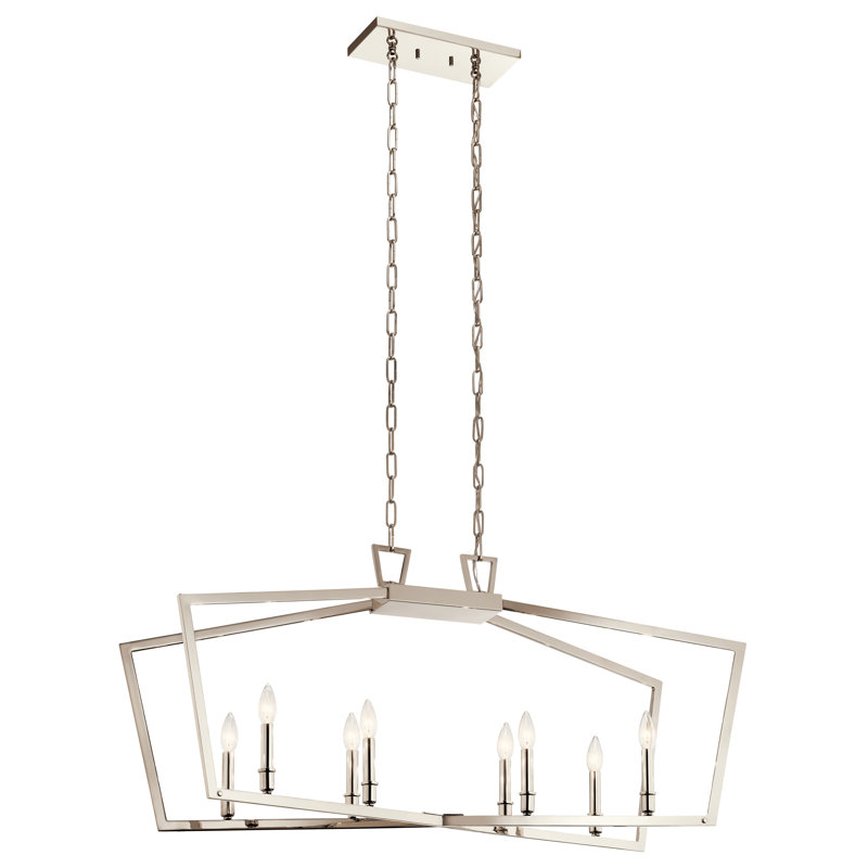 8 - Light Geometric Chandelier, Polished Nickel