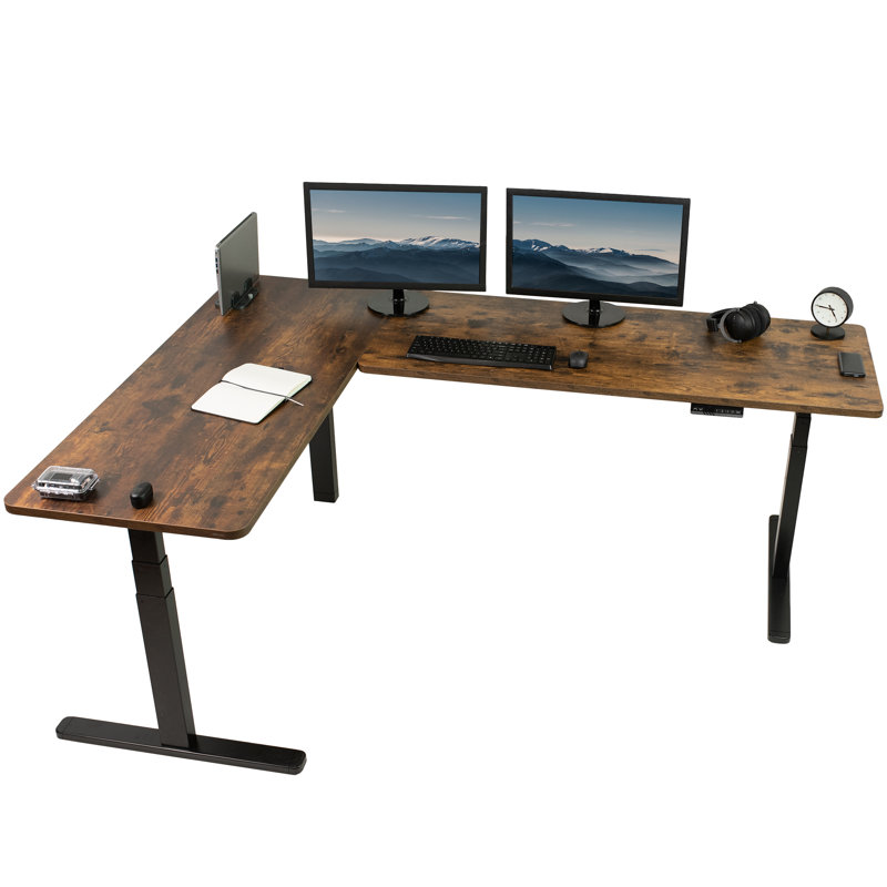 Bureau en coin électrique 83 "x 60", Brun rétro / noir
