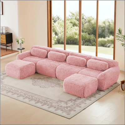 U-Shaped Boneless Sofa,32D High Density Sponge Bottom,Anti-Slip Design,No Assembly Required Ergonomic Design,Free Combination Full-Compression Vacuum Packaging,For Living Rooms,Chcolate
