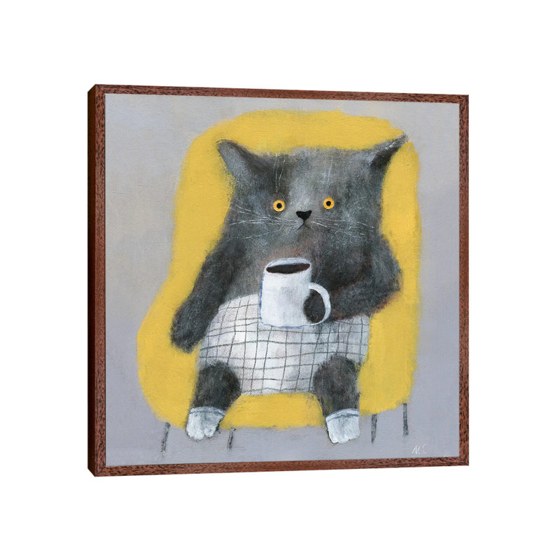 The Cat In The Yellow Chair by Natalia Shaloshvili - Painting on Canvas, 93.98cm H x 93.98cm W x 3.81cm D