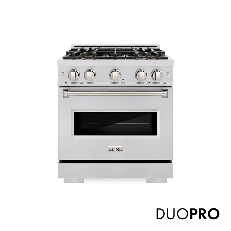 ZLINE 30 in. Classic Gas Range with DuoPro Cooktop and Convection Oven in Black Stainless Steel, Satin Stainless Steel