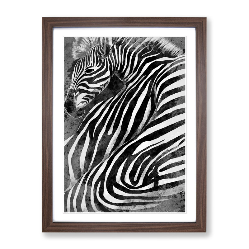 Zebra No.2 Abstract - Single Picture Frame Painting, Walnut, 64cm H x 46cm W x 2cm D