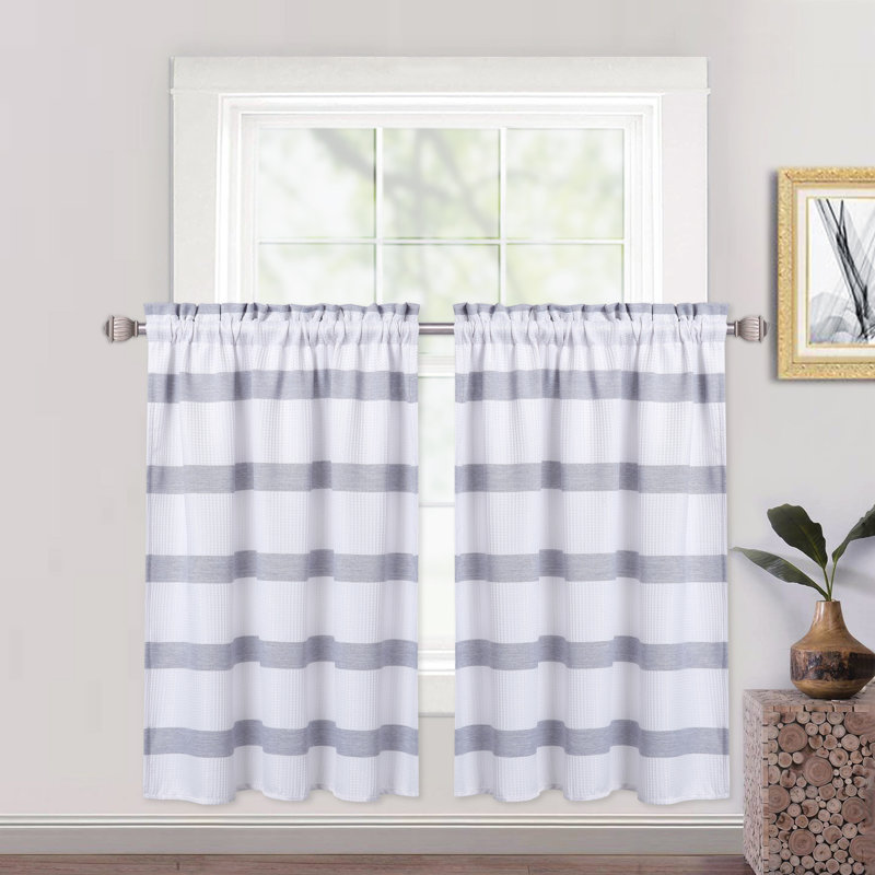 Cantonnière de cuisine, cantonnière rayée teinte en fil pour passe-tringle de salle de bain, L 24 po x L 30 po, Bleu marine