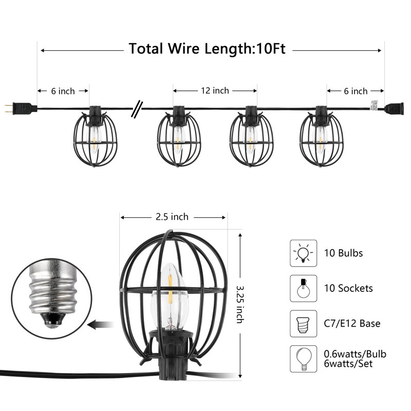 Baltimore Outdoor 10 - Bulb 120'' Plug-in String Light