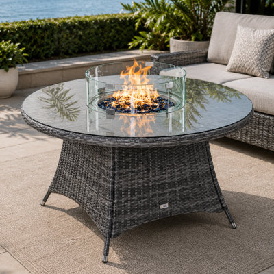 Round Wicker Propane  Fire Pit Table With Hidden Fuel Tank