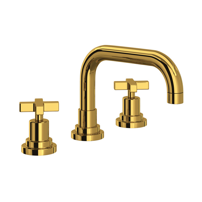 Lombardia Widespread Lavatory Faucet With U-Spout, Unlacquered Brass, Cross Handle