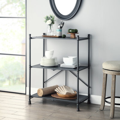 Console pliante de style industriel avec 3 tablettes en métal synthétique noir et bronze et 3 tablettes, fonction sable foncé