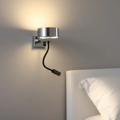 UltraBeam 6+3 Watt LED Polished Chrome Bedside Wall Lamp With Reading Light