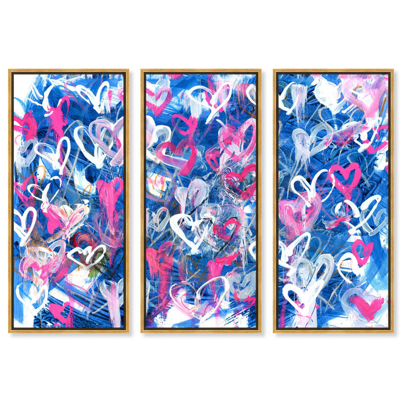 Love on The Blue Triptych Set of 3 Acrylic Paint Abstract Floater Frame by Oliver Gal