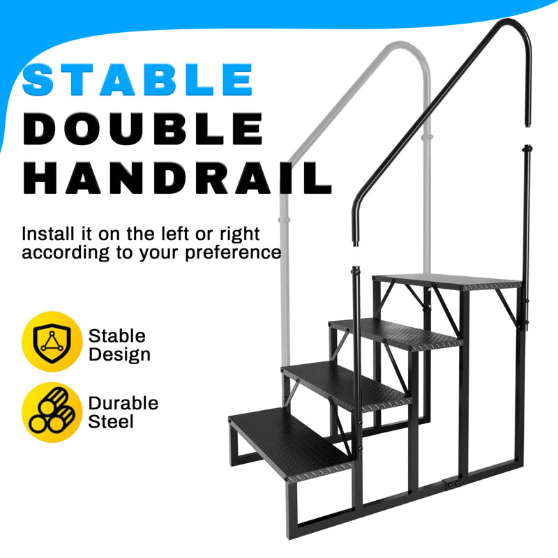 RV Steps with 2 Handrail, 4 Steps Mobile Home Ladder