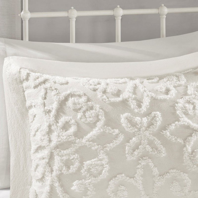 3 couvre-lits en chenille de coton 3 pièces - double / grand, avec 2 taies décoratives, pour une chambre à coucher chaleureuse