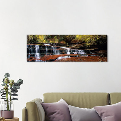 Waterfall In A Forest, North Creek, Zion National Park, Utah, USA - Wrapped Canvas Panoramic Print