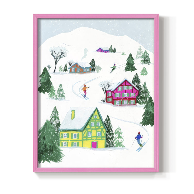 «Candy Ski Village I», reproduction encadrée - bois massif, H 21 po x l 17 po, Encadré rose