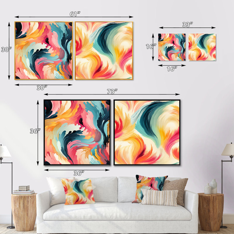 Ikat Artistry Mosaic Radiance III - ensemble de 2 collages carrés abstraits, Cadre flottant noir, H 16 po x l 33 po