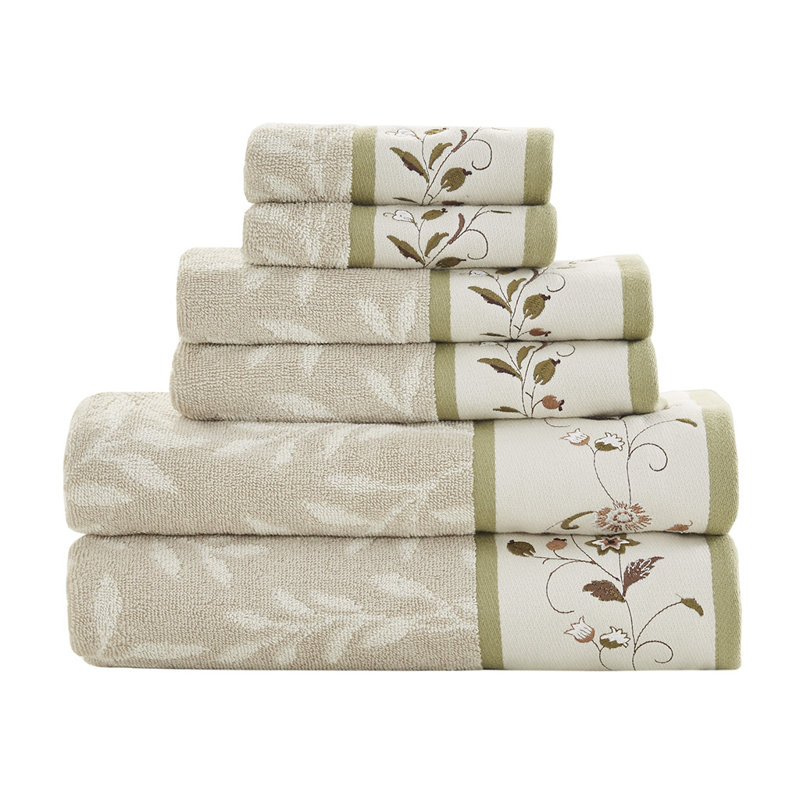 Ensemble 6 serviettes de bain en jacquard de coton brodé, Marine