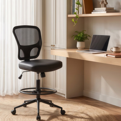 Chaise de bureau sans accoudoirs avec repose-pieds, dossier ergonomique en maille et siège en PU, hauteur du comptoir