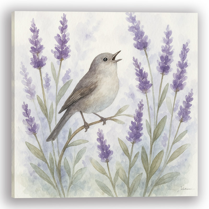 "Lavender Songbird", art mural sur toile - style maison de campagne