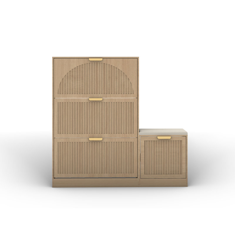 Meuble à chaussures de 124 cm de large pour 24 paires, avec 3 tiroirs à charnières et banc à chaussures, Beige