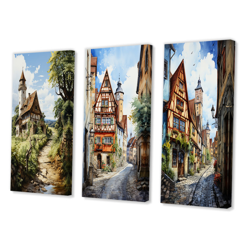 "Allemagne campagne" 3 pièces sur toile, Toile tendue, H 20 po x l 36 po