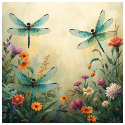 Dragonflies With Colorful Flowers Quilted Bedspread All Sizes