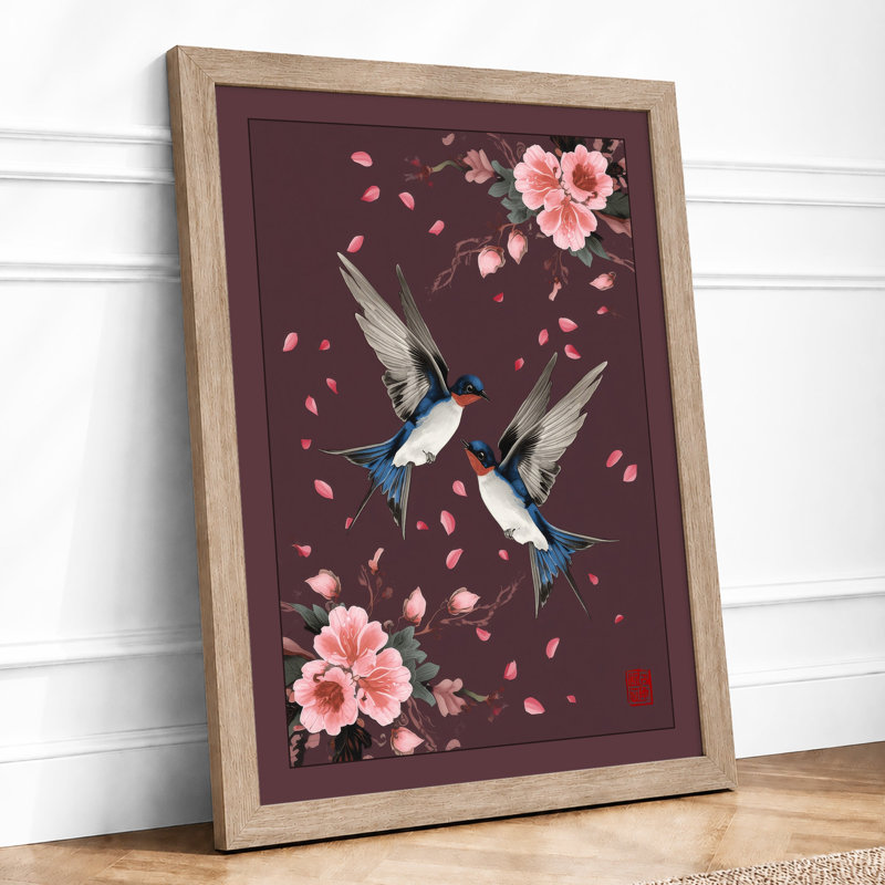 Hummingbirds Among Blossoms Botanical - Framed Print, A2 - 59.4 x 42.0 cm, Oak