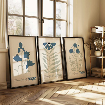 Blue Global Blooms Set of 3 Prints
