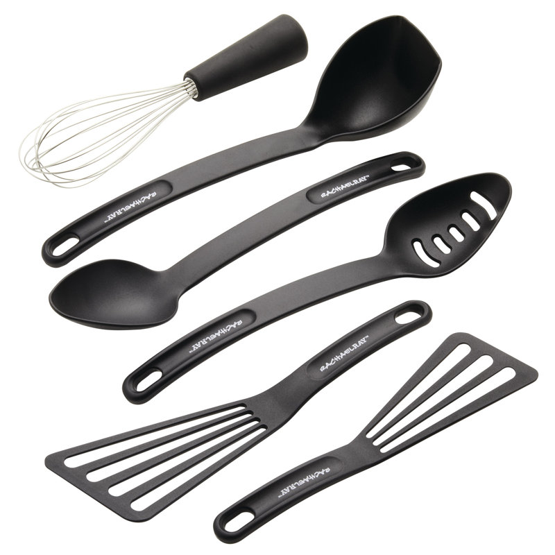 Black Nylon 6-Piece Kitchen Utensil Set with Soft-Grip Handles