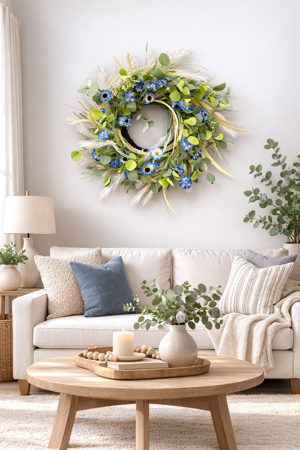 24" Handcrafted Eucalyptus Daisy No Holiday Wreath