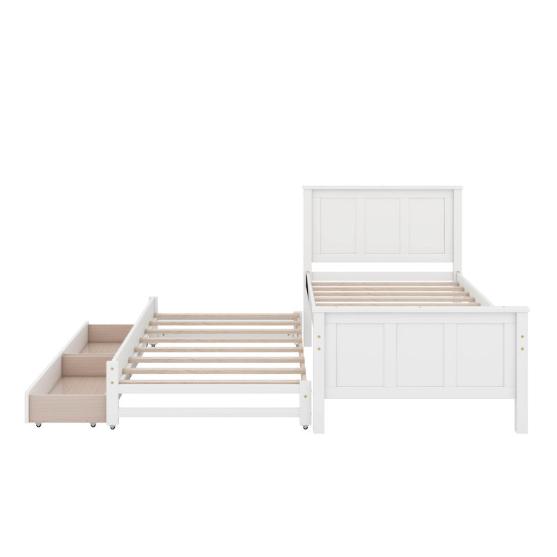 Lit plateforme simple avec tiroirs et lit gigogne, Blanc