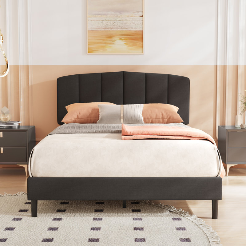 Lit plateforme tapissier, Noir, Double