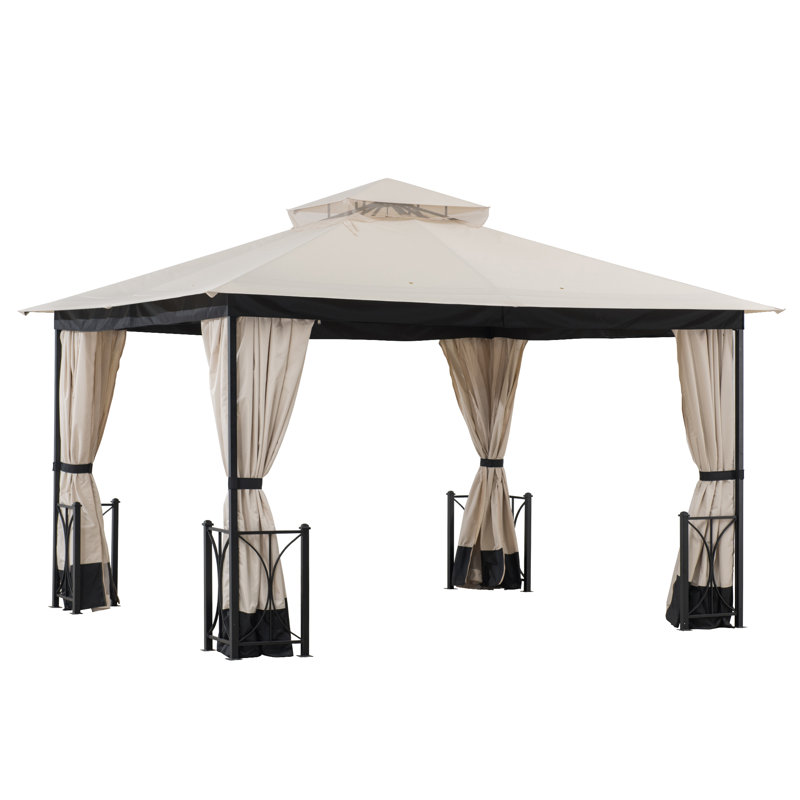Sunjoy 11 x 13 ft. Gazebo with 2-Tier Hip Canopy Roof, Steel Frame Soft top Gazebo with Curtain and Mosquito Netting